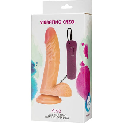 Experience lifelike pleasure with the Alive Enzo Realistic Penis Vibrator, featuring 10 vibration modes, a silky finish, and a hands-free suction cup for versatile play. Perfect for anal or vaginal satisfaction.2