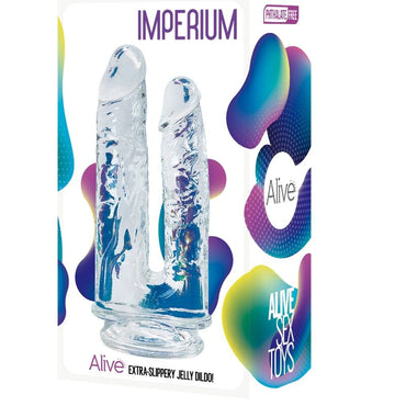 Explore double the pleasure with the Alive Double Realistic Penis Transparent. Made from soft, phthalate-free jelly, this waterproof double dildo adds a visually stimulating touch to intimate play.2