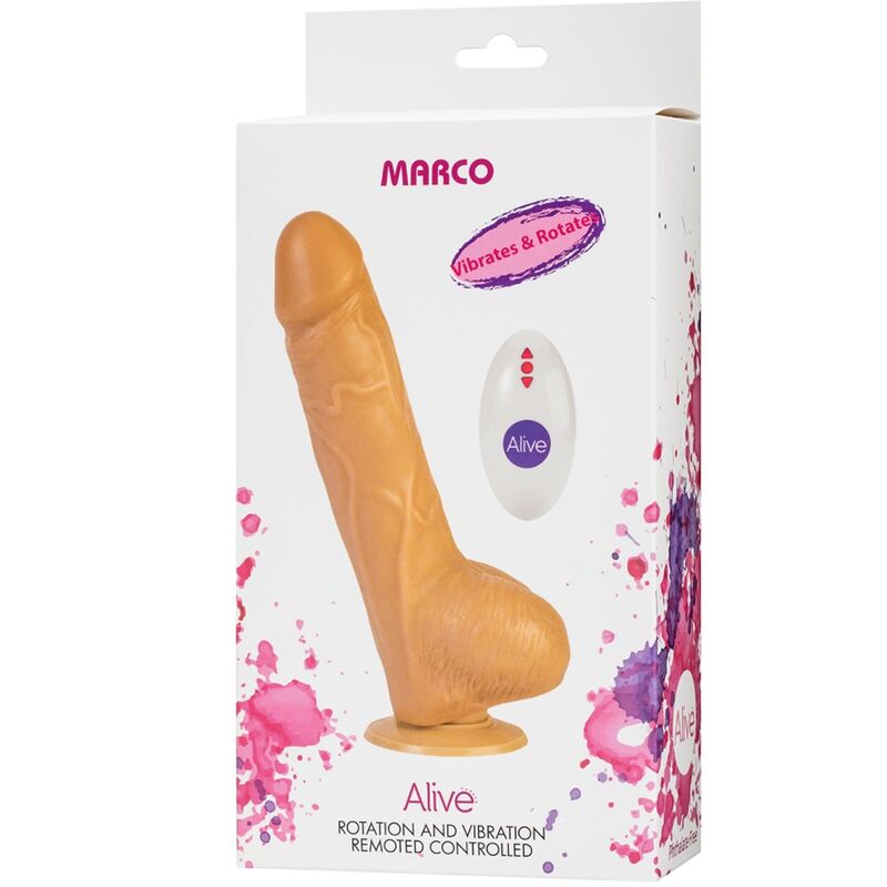 Elevate your experience with the Alive - Penis Vibrator Rotator Remote Control, a realistic silicone dildo featuring 10 vibration modes, rotation, and a remote control for hands-free, customized pleasure.3