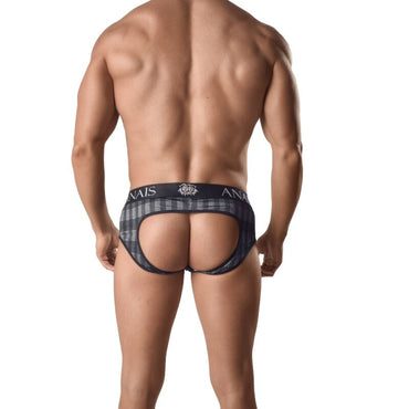 Turn heads with the Anais Men Aegis Jock Bikini. Gray checkered print, exposed back, high-quality materials, and a bold fit for confident, stylish men.2