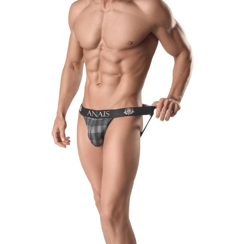 Elevate your style with the Anais Men Aegis Jock Strap. Gray checkered print, daring exposed back, high-quality material, and sharp cut for a perfect fit.32