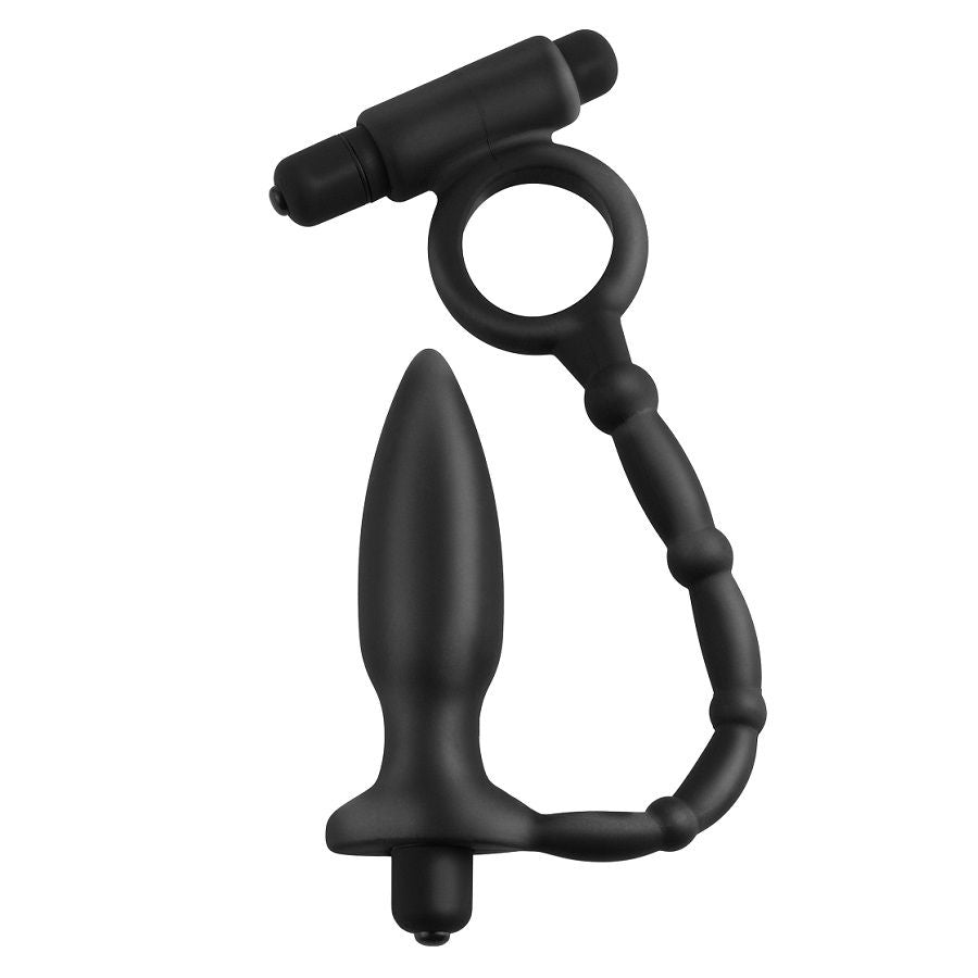 Experience dual stimulation with the Anal Fantasy Anal Ring Vibrating Bullet. Prostate plug, vibrating cock ring, Elite™ silicone, and waterproof design.1