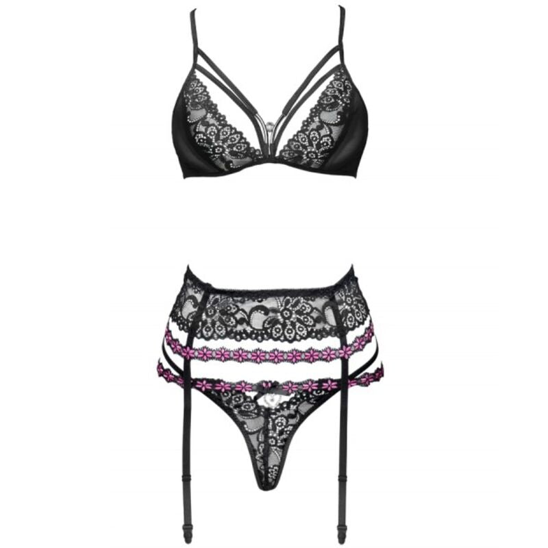 Livco Corsetti Fashion - Snehana Lc 90443 Bra + Garter Belt + Panty Black L/Xl