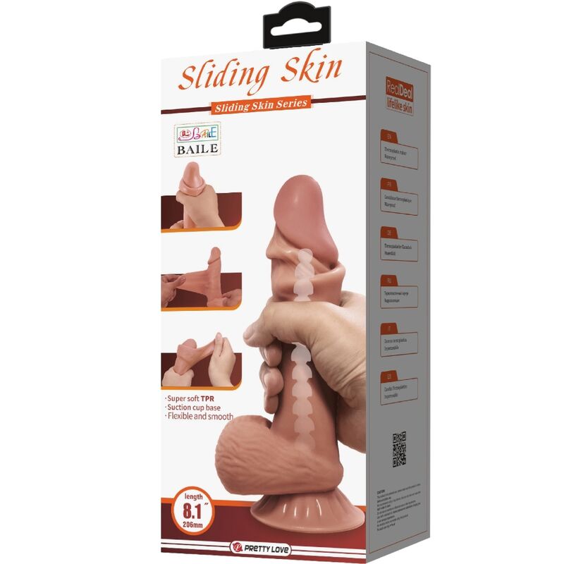 Pretty Love - Sliding Skin Series Realistic Dildo With Sliding Brown Skin Suction Cup 19.4 Cm