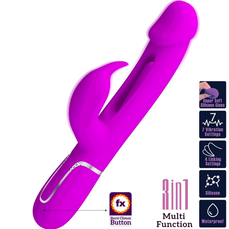 Pretty Love - Kampas Rabbit 3 In 1 Multifunction Vibrator With Tongue Violet