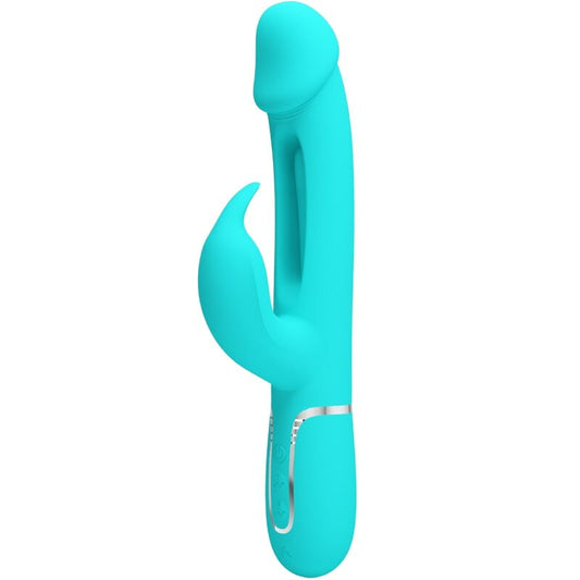 Pretty Love - Kampas Rabbit 3 In 1 Multifunction Vibrator With Tongue Aqua Green