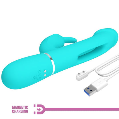 Pretty Love - Kampas Rabbit 3 In 1 Multifunction Vibrator With Tongue Aqua Green