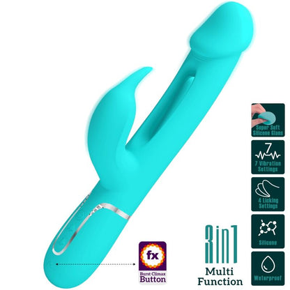 Pretty Love - Kampas Rabbit 3 In 1 Multifunction Vibrator With Tongue Aqua Green