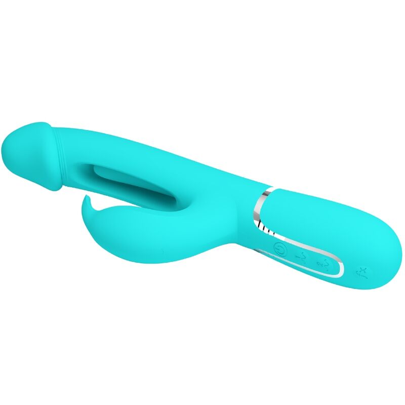 Pretty Love - Kampas Rabbit 3 In 1 Multifunction Vibrator With Tongue Aqua Green