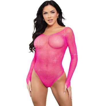 LEG AVENUE - DelighToys – Crystalized Long Sleeve Bodysuit Fuchsia