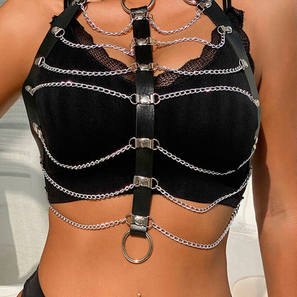 Subblime - Chest Harness Leather Chains Black One Size