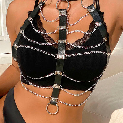 Subblime - Chest Harness Leather Chains Black One Size