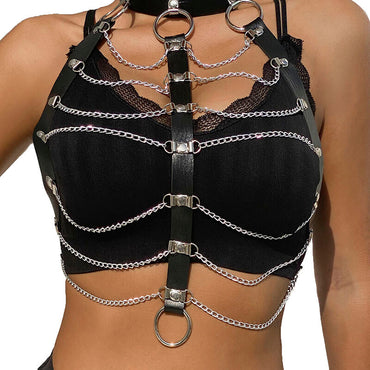 Subblime - Chest Harness Leather Chains Black One Size