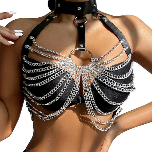 Subblime - Chest Harness With Big Ring Chains One Size