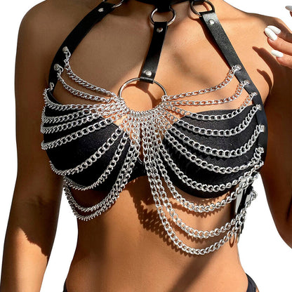 Subblime - Chest Harness With Big Ring Chains One Size