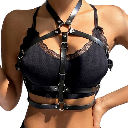 Subblime - Leather Ring Chest Harness Black One Size