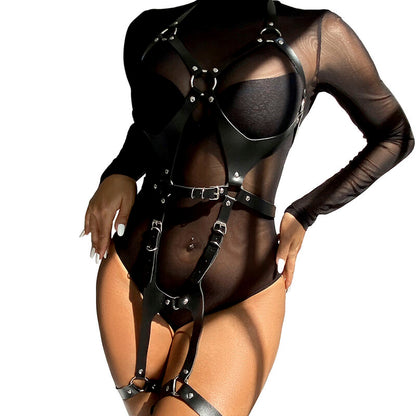 Subblime - Full Body Harness With Leather Buckles Black One Size