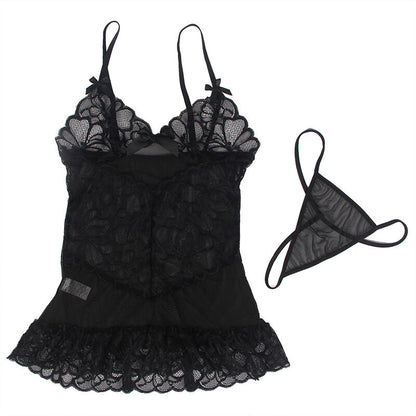 Subblime - Babydoll With Adjustable Straps And Transparent Lace Floral Print Black S/M