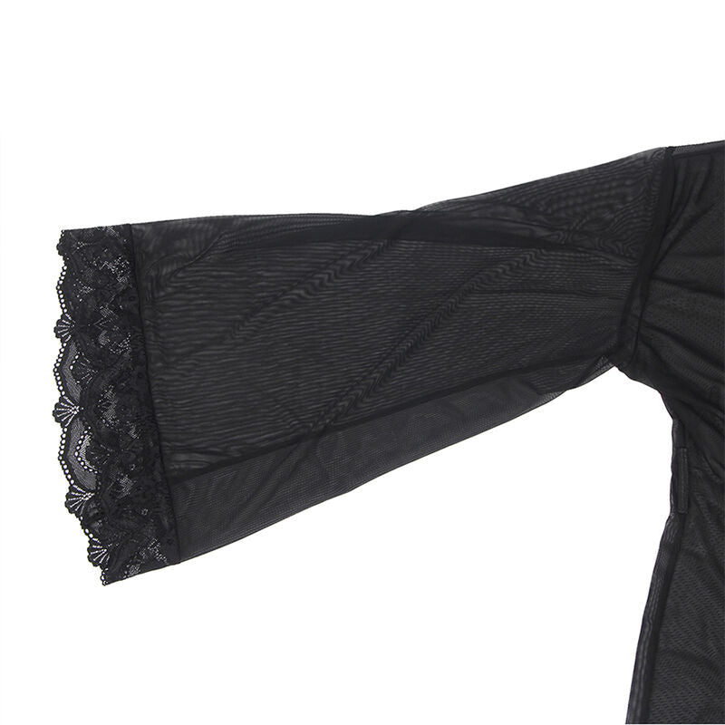 Subblime - Transparent Fabric Robe With Lace Detail Black L/Xl