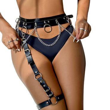 Subblime - Belt And Garter Harness With Rings And Chaindetail One Size