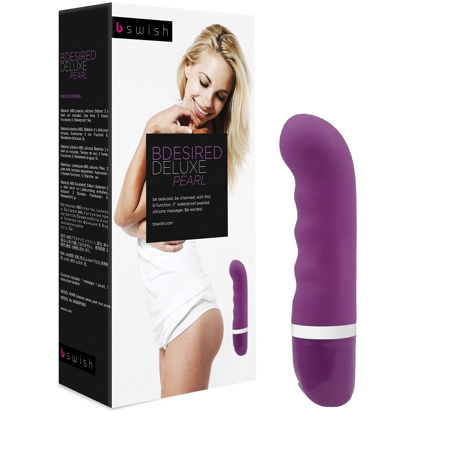 Experience intense pleasure with the B Swish Bdesired Deluxe Perla. Beaded shaft, 6 pulsating functions, waterproof, and hypoallergenic silicone for ultimate satisfaction.133