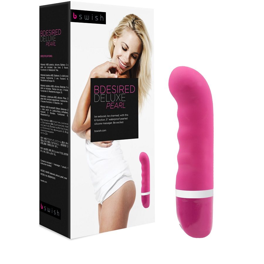 Experience intense pleasure with the B Swish Bdesired Deluxe Perla. Beaded shaft, 6 pulsating functions, waterproof, and hypoallergenic silicone for ultimate satisfaction.6