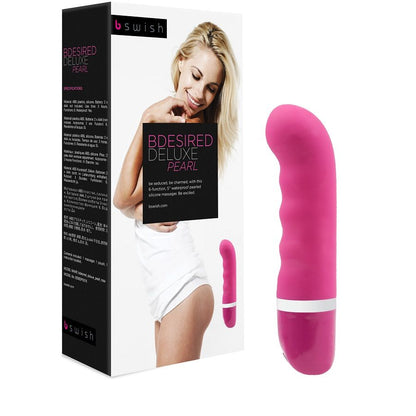 Experience intense pleasure with the B Swish Bdesired Deluxe Perla. Beaded shaft, 6 pulsating functions, waterproof, and hypoallergenic silicone for ultimate satisfaction.6