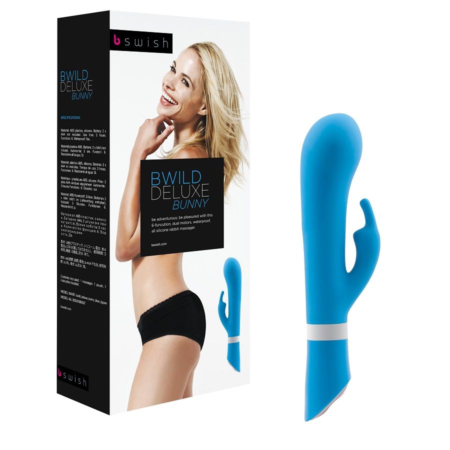 Experience dual pleasure with the Bwild Deluxe Bunny Rabbit Vibrator. 6 vibration modes, waterproof, body-safe silicone, and dual motors for intense stimulation.18