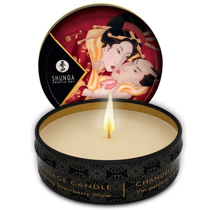 Shunga strawberries and cava massage candle 30 ml jar