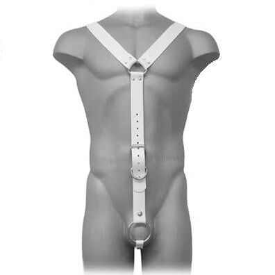 Leather Body men's leather harness with adjustable straps in white