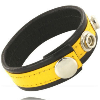 Leather Body Adjustable Penis Strap — Yellow / Black