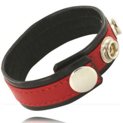 Wide black leather penis strap with adjustable brackets