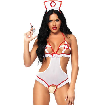 LEG AVENUE - DelighToys Leg Avenue Nurse Open Crotchless Teddy One Size