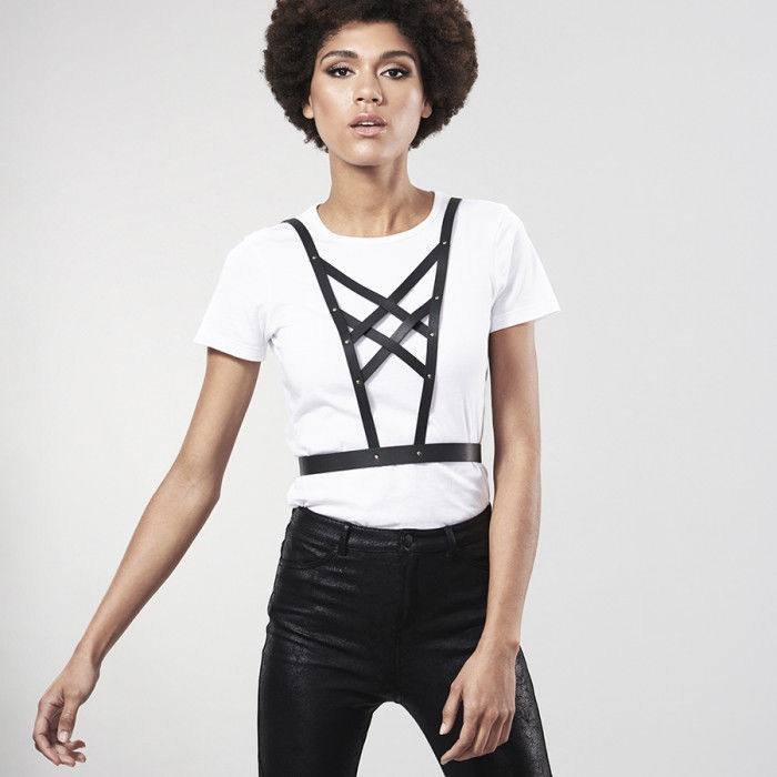 Bijoux - Indiscrets Maze Crossed Harness With Neckline Black