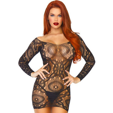 LEG AVENUE - Lace Long – Sleeved Mini Dress – One Size