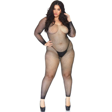 LEG AVENUE - Crystalized Seamless Fishnet Bodystocking 1X – 2X by Deligh