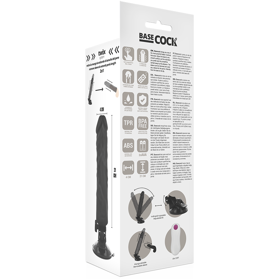 Basecock - Realistic Vibrator Remote Control Black 21 Cm -O- 4 Cm