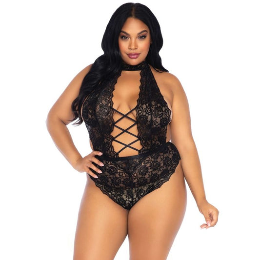 Leg Avenue - Floral Lace Crothless Teddy Plus Size