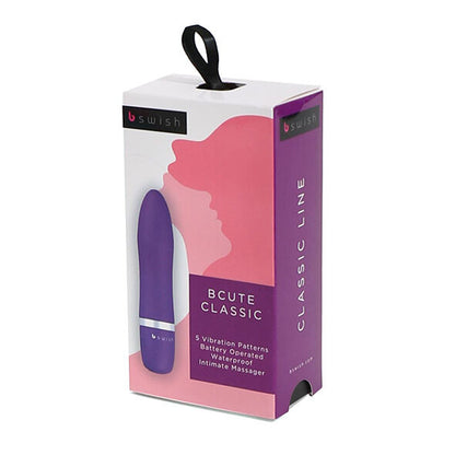 Experience versatile pleasure with the B Swish Bcute Clitoral Stimulator. Compact, submersible, and made with silky silicone. Adjustable vibrations in blue, pink, or purple.3