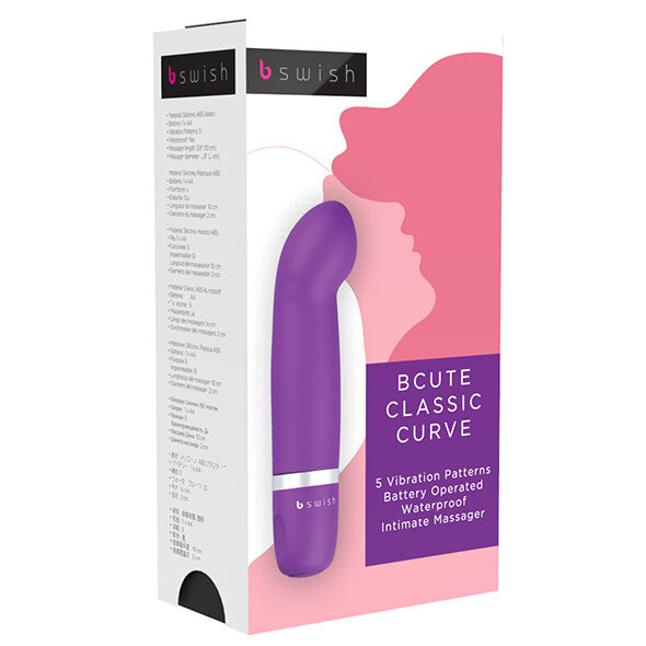 Discover the Bcute Classic Curve Massager, perfect for beginners and advanced users. Compact, quiet, submersible, with adjustable vibrations. Available in blue, purple, and pink.2