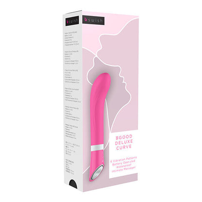 Discover the B Swish Deluxe Curve Vibrator. Smooth silicone, 6 vibration modes, waterproof design, and easy controls for solo or couples play. Available in 3 colors.1