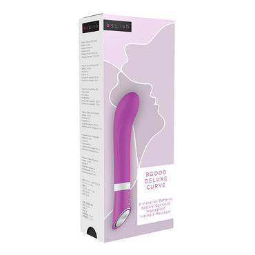 Discover the B Swish Deluxe Curve Vibrator. Smooth silicone, 6 vibration modes, waterproof design, and easy controls for solo or couples play. Available in 3 colors.2