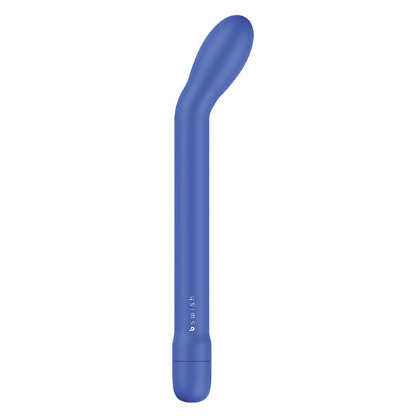 Discover intense pleasure with B Swish Bgee G-Spot Massager. 5 functions, angled tip, silky silicone, waterproof design, and 18cm length. Available in black, blue, and purple.