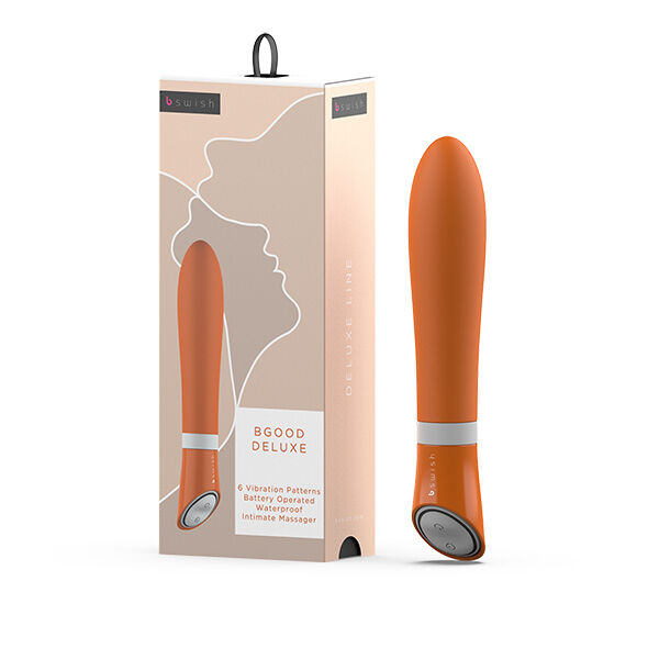 Explore ultimate pleasure with B Swish Deluxe Vibrator. Smooth silicone, 6 vibration modes, waterproof design, and easy controls. Available in pink and orange.2