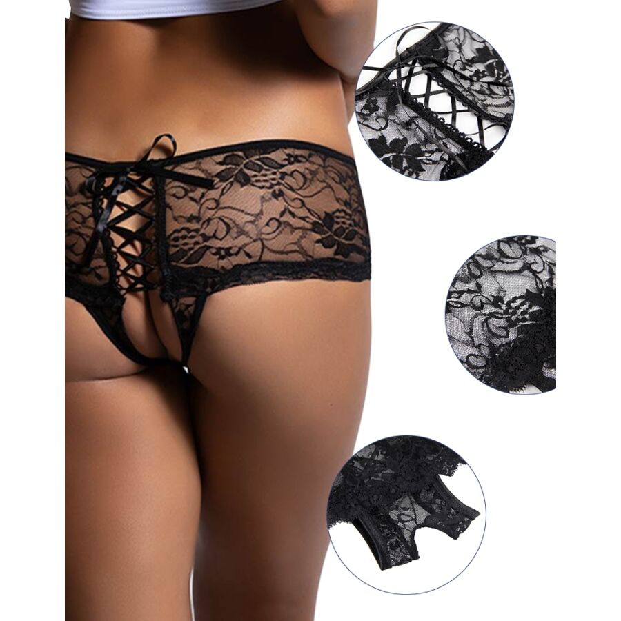 Queen Lingerie - Floral Lace Panties Back Opening L/Xl