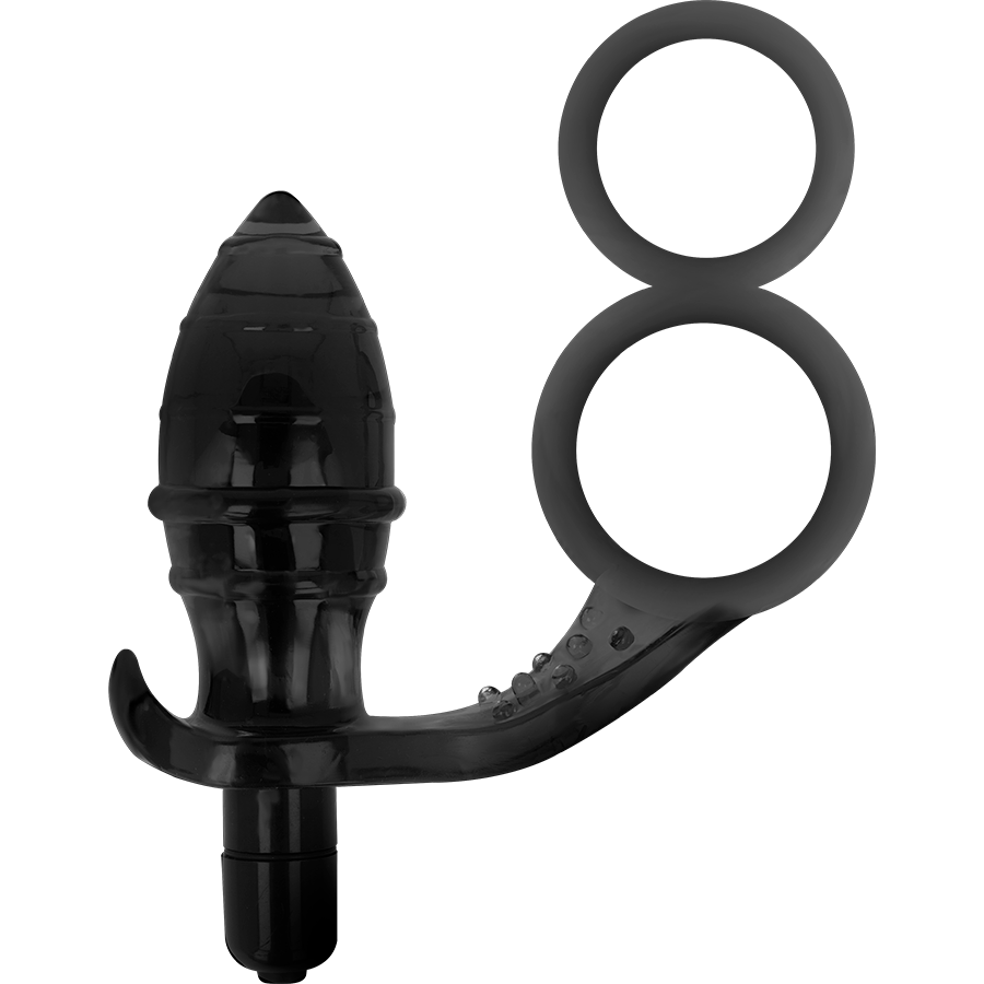 Experience ultimate pleasure with the Addicted Toys Anal Plug Double Black Ring, featuring a vibrating dilator and dual rings for enhanced sensation and stimulation.