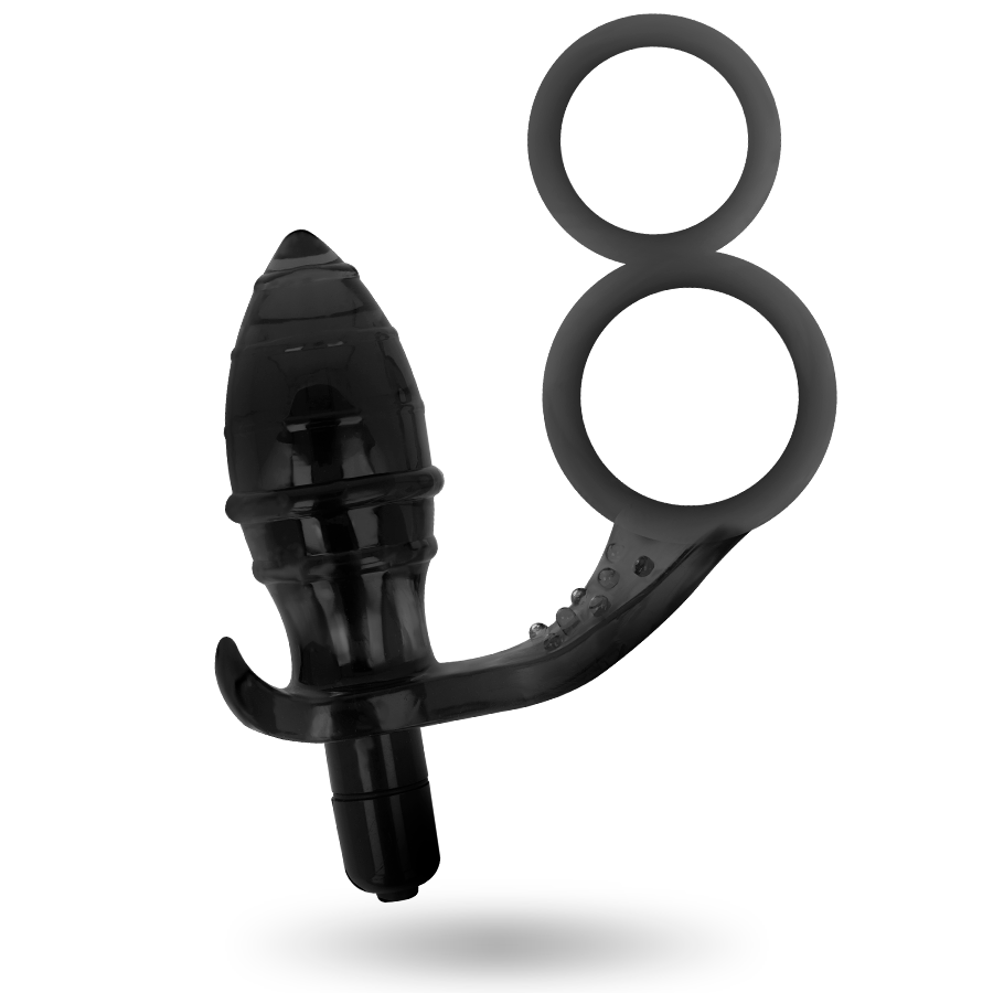 Experience ultimate pleasure with the Addicted Toys Anal Plug Double Black Ring, featuring a vibrating dilator and dual rings for enhanced sensation and stimulation.