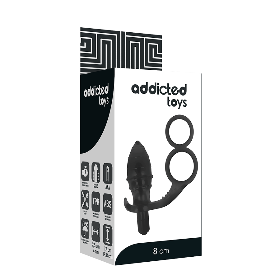 Experience ultimate pleasure with the Addicted Toys Anal Plug Double Black Ring, featuring a vibrating dilator and dual rings for enhanced sensation and stimulation.