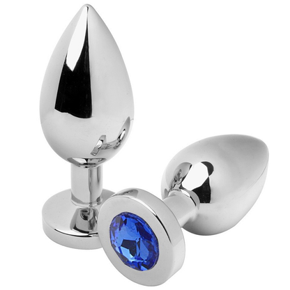 Metal Hard diamond steel butt plug with blue crystal base