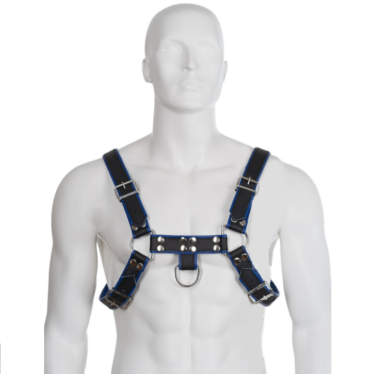 Leather Body - Blue And Black Leather Harness Chest Bulldog